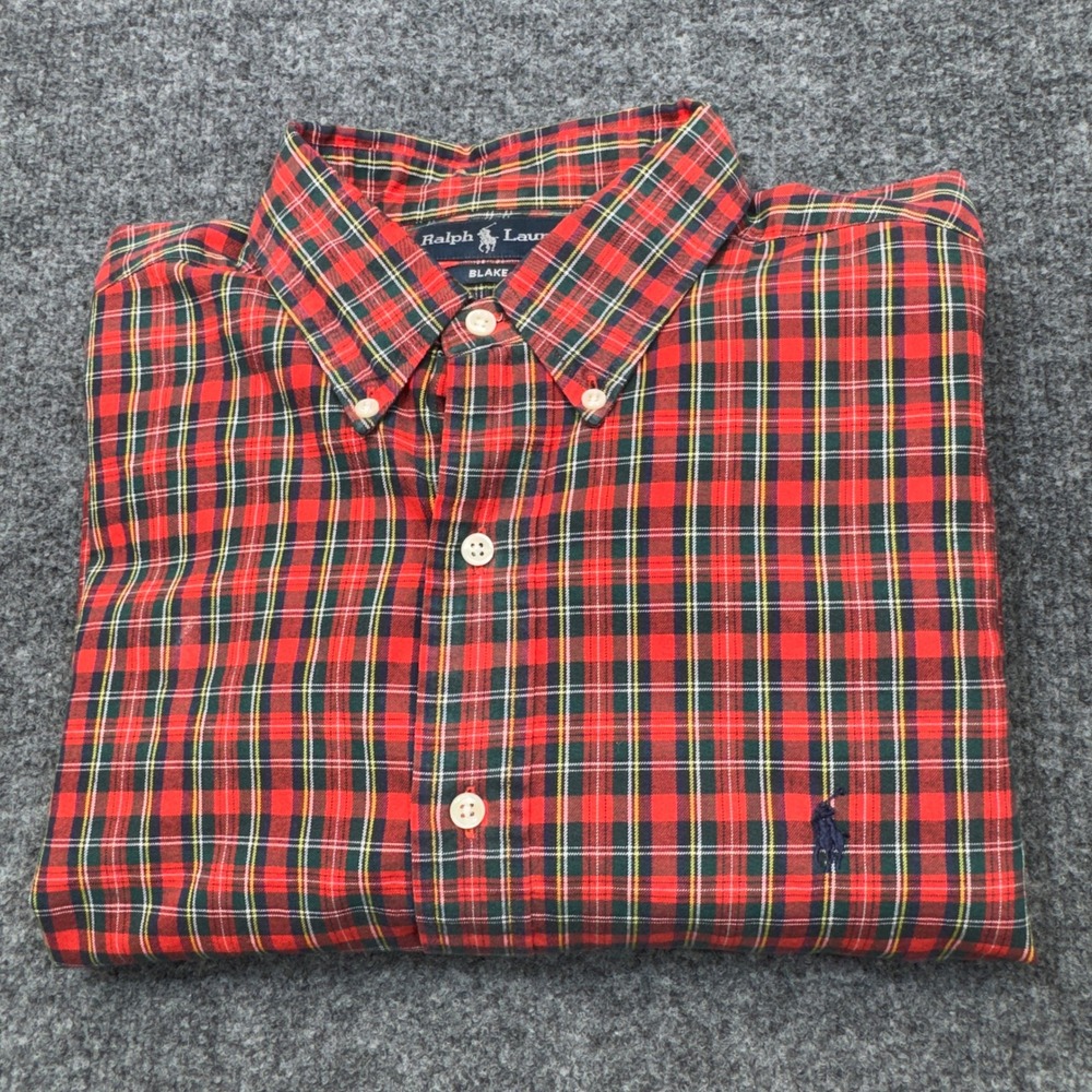 Vintage Polo Ralph Lauren Shirt Mens XL Red Tartan Plaid Blake Button Up Holiday